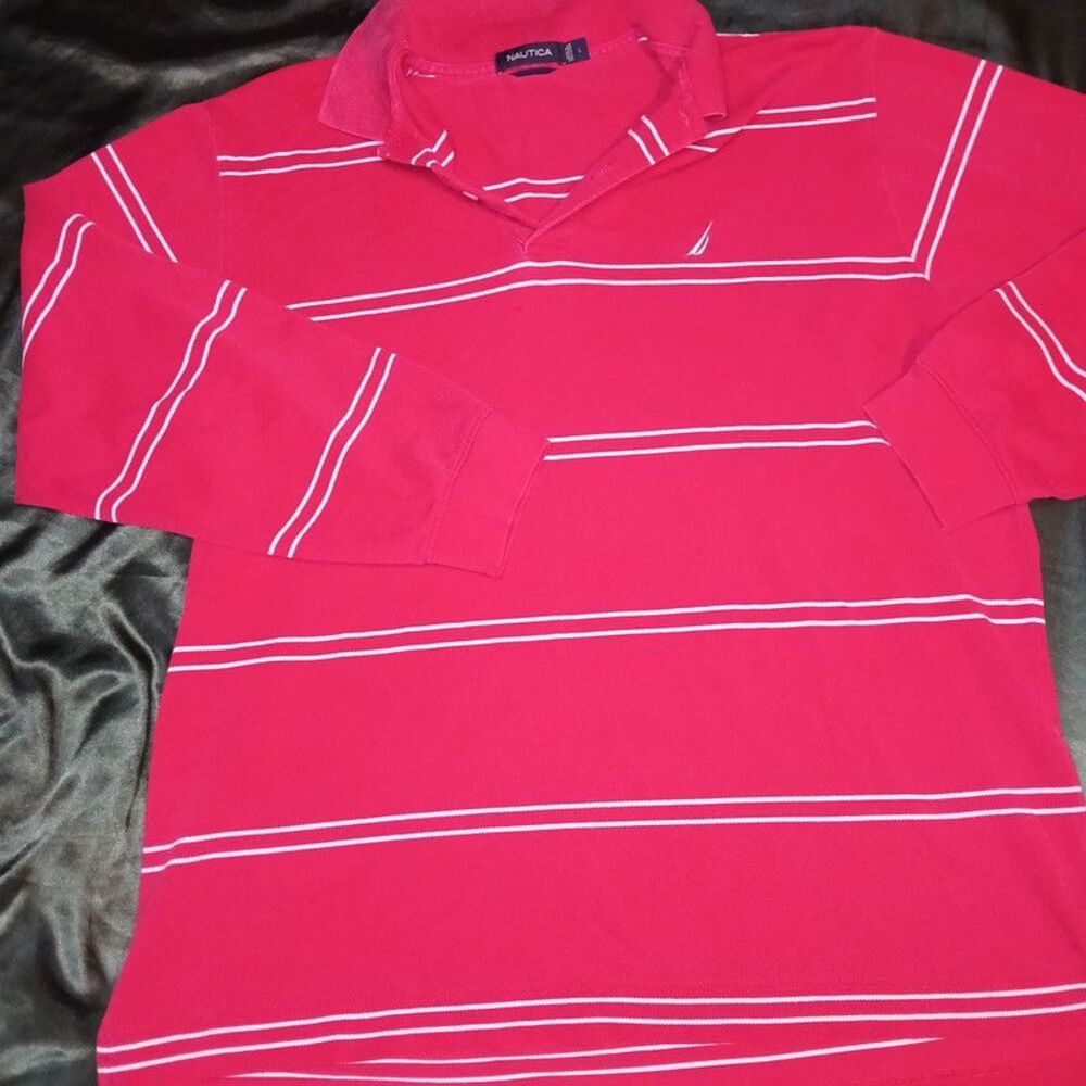 Vintage Nautica men's long sleeve striped polo shirt size large